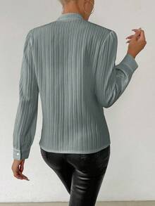 RosyDaze Áo sơ mi nữ xếp ly ren - Xám - Xem 2