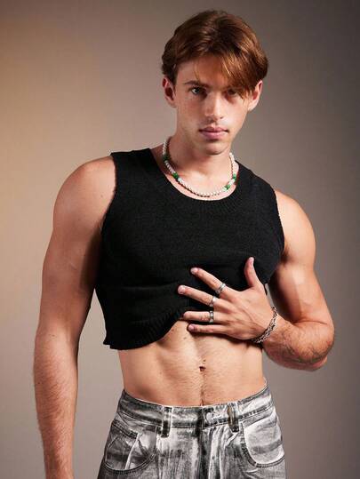 FeverCity Men's Solid Color Round Neck Casual Sleeveless Knit Vest, Autumn, For Fall Winter