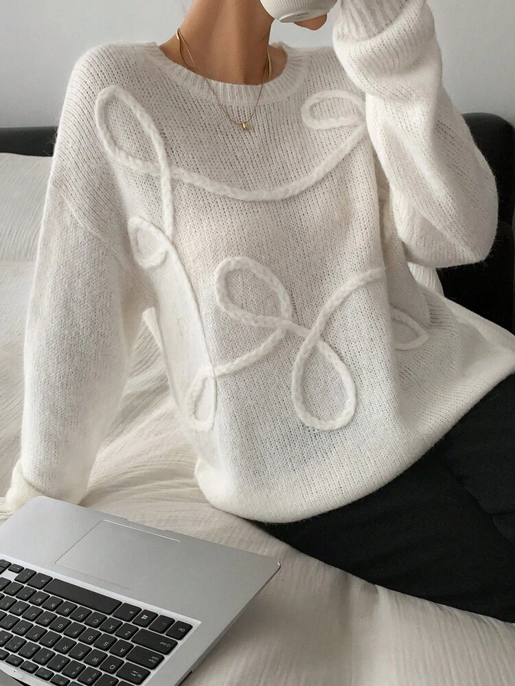 Women's Loose Fit Casual Pullover Sweater, Solid Color Round Neck Long Sleeve Knit Top, Autumn/Winter