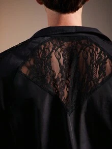 FeverCity 男士时尚休闲蕾丝拼布拉链长袖夹克，垃圾摇滚风，秋季 - 黑色 - 查看 5