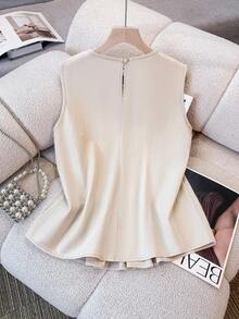 Franclia Áo vest ngắn nhẹ, thoải mái, thiết kế thanh lịch, dễ mặc hàng ngày, dành cho nữ, bộ sưu tập mùa xuân mới - Màu be - Xem 2