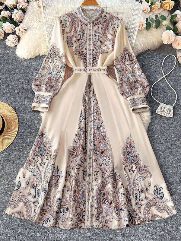 DreamSkyne Court Retro  Plus Size Elegant Romantic Open Front Lantern Sleeve A-Line Dress For Women Fall Cloth For Women