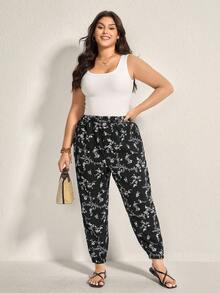 Comfylo Plus Ditsy Floral Slant Pocket Pants Fall Women Clothes Fall Clothes Plus Size Fall Outfits For Women  Fall Outfits Women