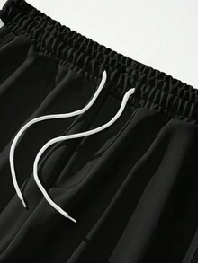 Manfinity Homme Loose Fit Men's Contrast Tape Button Side Drawstring Waist Sweatpants Black And White Track Pants Mens Black Track Pants With White Side Stripe Mens Streetwear Track Pants Mens Snap Button Track Pants Mens Wide Leg Track Pants - Multicolor - View 7