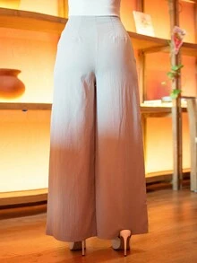 Andrea Bello Women's Casual Classic High-Waisted Wide Leg Pants, Textured, Suitable For Commuting, Back To School Season - Brown - View 2