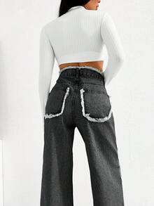 EURMUSE HIGH RISE WIDELEG JEAN WITH FRAYED POCKET - Light Grey - View 6