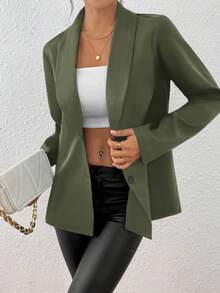 EMERY ROSE Women's Black Long Sleeve Fitted Sexy Blazer Jacket, Winter - Army Green - View 7