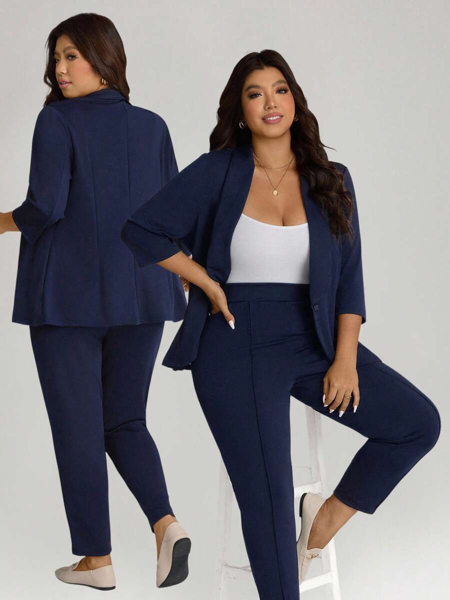 Comfylo Plus Shawl Collar Open Front Blazer & Pants Without Cami Top Fall Women Clothes Fall Clothes Plus Size Fall Outfits For Women  Fall Outfits Women Autumn