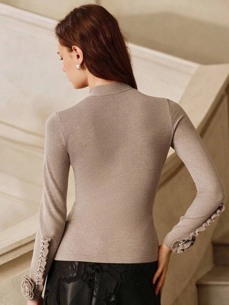 Anewsta Savoree Pull de Noël pour femmes, décoration de nœud papillon Top de gamme, fleur 3D ornée de strass, manches longues, hiver