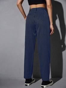 SHEIN Unity Casual Blue & White Striped Suit Pants, Suitable For Daily Commute - Royal Blue - View 2