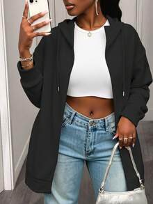 Maweii Damen Große Größen Regular Kapuzen Langarm Reißverschluss Sweatshirt