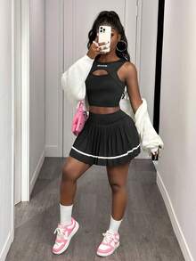 Slaydiva 镂空插肩袖短款运动 T 恤