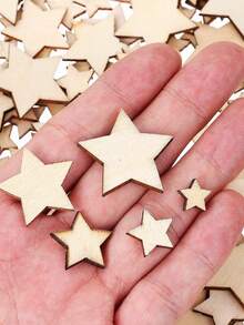 100pcs Wooden Star Shaped Hollow-Out Blanks For Wedding Diy Crafts, Assorted Sizes