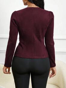 SHEIN Lady Viersaisonenjacke / Kirchengarderobe / Wildleder-Jacke mit schwarzen Knopfdetails, offene Vorderseite für Herbst/Winter