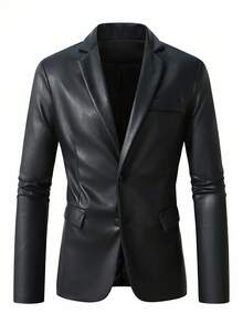 Manfinity AFTRDRK 男士 PU 皮革万圣节黑色西装外套，秋冬 - 黑色 - 查看 4