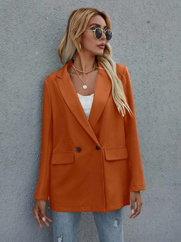 EMERY ROSE Classic Double-Breasted Long Sleeve Blazer, Elegant Office Wear