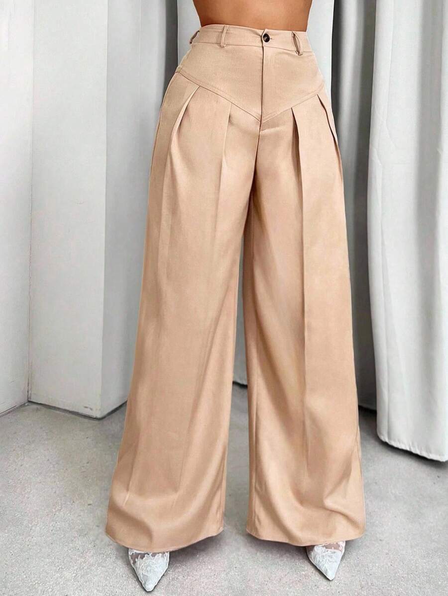 Sirith Women's Solid Color Wide Leg Pants, Suitable For Commuting Fall Cloth For Women - Khaki - View 1