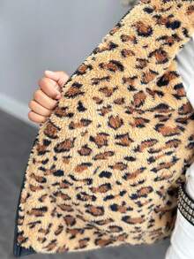 Sparklyn Tween Girls' Casual All-Match Versatile Daily Leopard Print Quilted Long Padded Coat With Hood, Autumn/Winter Fall - Black - View 6