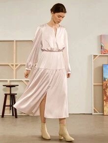 SHEIN Raffinéa 女款波西米亞休閒花卉長洋裝 秋季女裝 - 杏色 - 查看 6