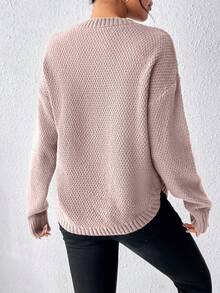 EMERY ROSE 休闲纯色落肩套头衫，秋冬 - 藕粉色 - 查看 2