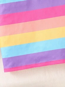 Young Girls' Sweet & Cute Rainbow Striped Polo Collar Casual Everyday Comfortable Versatile Dress - Purple - View 5