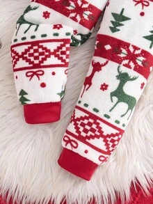 2 pièces Ensemble de pyjama à col ras-du-cou à manches longues en polaire avec renne de Noël pour garçons, cadeau de fête - Rouge - Voir 6