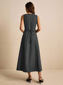 Poéselle Damska sukienka w jednolitym kolorze z dekoltem w serek, bez rękawów i szerokimi ramiączkami, elegancka