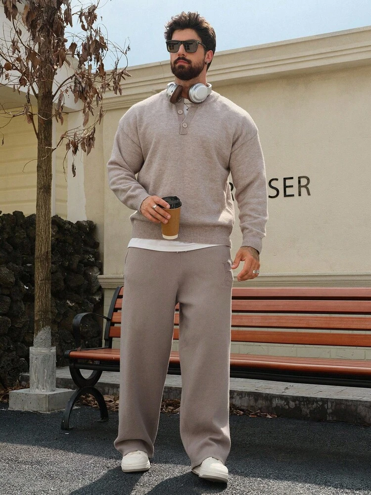 Men's Letter Jacquard Knit Pants, Autumn