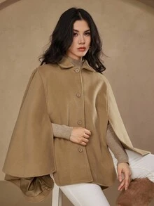 DAZY Women's Elegant Solid Color Cape Coat, Autumn/Winter Jacket - Khaki - View 2