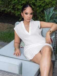 Melissa Matos 女士純色深V領禮服外套 - 白色 - 查看 5