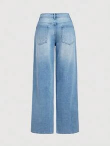 SHEIN MOD Calça jeans feminina folgada e casual com bolsos, calça larga com lantejoulas bordadas - Azul - Ver 2