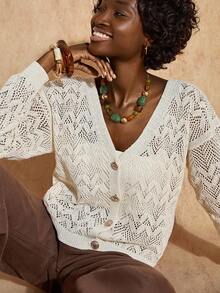 Bóhologie 女士轻便纽扣开衫 - 白色 - 查看 5