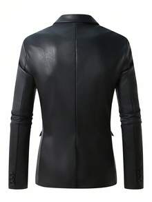 Manfinity AFTRDRK 男士 PU 皮革万圣节黑色西装外套，秋冬 - 黑色 - 查看 2