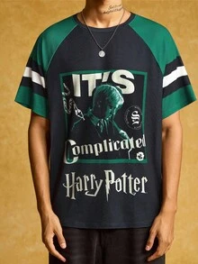 HARRY POTTER X SHEIN 男式拼色字母与人物图案圆领短袖 T 恤 - 彩色 - 查看 6