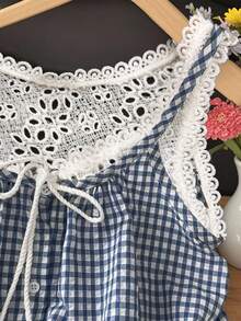 2025 女式拼布烂花刺绣前系带格子时尚背心