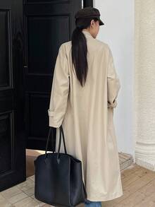 DAZY Women's Loose Casual Long Windbreaker Jacket, Thickened Regular Coat, Autumn/Winter - Khaki - View 2