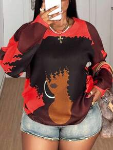 Maweii Plus Size Women's Black And Red Sweater,Autumn Long-Sleeved Figure Printed Knitwear,Casual Everyday Commuting Top,Halloween London Rave Avant-Garde - Multicolor - View 8