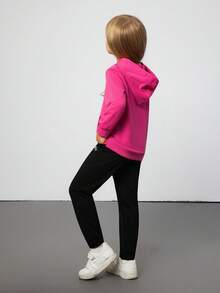 SHEIN 女小童字母圖案袋鼠口袋連帽衫和運動褲