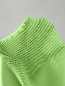 RosyDaze Women's Solid Color Round Neck Long Sleeve Cropped Fitted Pullover Sweater, Autumn - Green - View 7