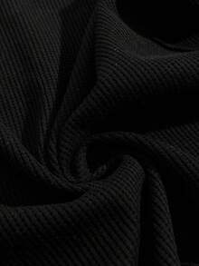 EURMUSE 男式华夫格面料拼布长袖常规款 T 恤套装 - 黑色 - 查看 8