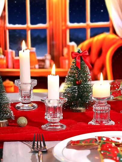 Bulk Candle Holders, Set Of 6 Clear Glass Candle Holders, Tapered Glass Candle Holders For Weddings, Halloween, Christmas, Table Centerpieces, Perfect Fall Home Decoration