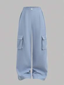 Girlism 少女星形图案银蓝色连帽运动衫和工装裤运动套装，百搭 - 藍色 - 查看 8