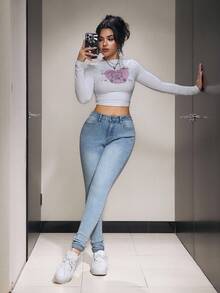 Jeanoix Quần Jeans Skinny Túi Trơn Đa Năng Thường Ngày - Rửa nhẹ - Xem 3