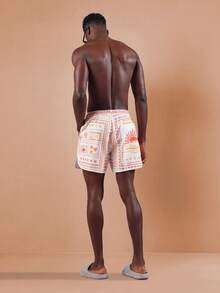 SUMWON Quần bơi mùa hè họa tiết nhiệt đới lấy cảm hứng từ phong cách hoàng hôn cổ điển, quần bơi vừa vặn cho kỳ nghỉ lễ, nghỉ dưỡng, giải trí trên bãi biển - Màu Cam cháy - Xem 5