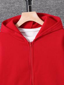 SHEIN 1 Stück Lässige Sportswear Collegestyle Retro Loose Fit Kapuzenjacke mit Pattentaschen für Tween-Jungen, geeignet für Einschulungen, Geburtstagsfeiern, Abendveranstaltungen, Aufführungen, Hochzeiten, Taufen, Eröffnungszeremonien, Alltagsnutzung, Schule, Reisen, Sport, Frühling und Herbst, Weihnachten - Rot - Übersicht 7