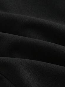 年轻女孩撞色网眼喇叭袖蝴蝶结纯黑色高领双排扣长袖连衣裙，后背蝴蝶结 A 字裙，黑色，返校季，适合秋冬场合、休闲、优雅派对、生日派对、婚礼派对 - 黑色 - 查看 5