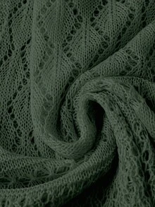 DreamSkyne Plus Size Women's Solid Color Beach Resort Romantic Crochet Net Drawstring Tie Bow Cardigan Western Wear - Dark Green - View 6