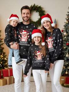 Women's Black Minimalist Christmas Graphic Crew Neck Long Sleeve Sweatshirt Christmas Shirt Christmas Sweater Reindeer Christmas Sweater Family Christmas Outfits Family Matching Outfits