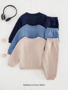 Cozy Pixies 6pcs/Set Baby Boy Letter Pattern Knit Soft Crew Neck Long Sleeve Hoodie And Pants Set Fall Winter - Multicolor - View 2