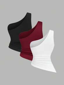 Sweetra 女士新款不对称单肩金属扣装饰衬衫套装，适合海滩度假，春夏季 - 彩色 - 查看 2